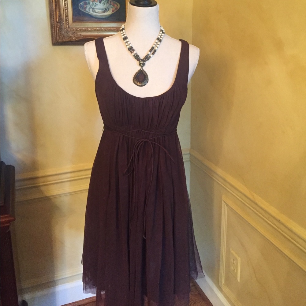 Brown sleeveless with net overlay