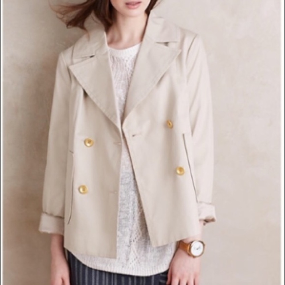 Anthro Tan Pleated-Back Trench Coat