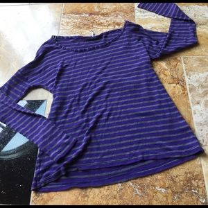 Purple Supersoft boat neck shirt w/gray stripes