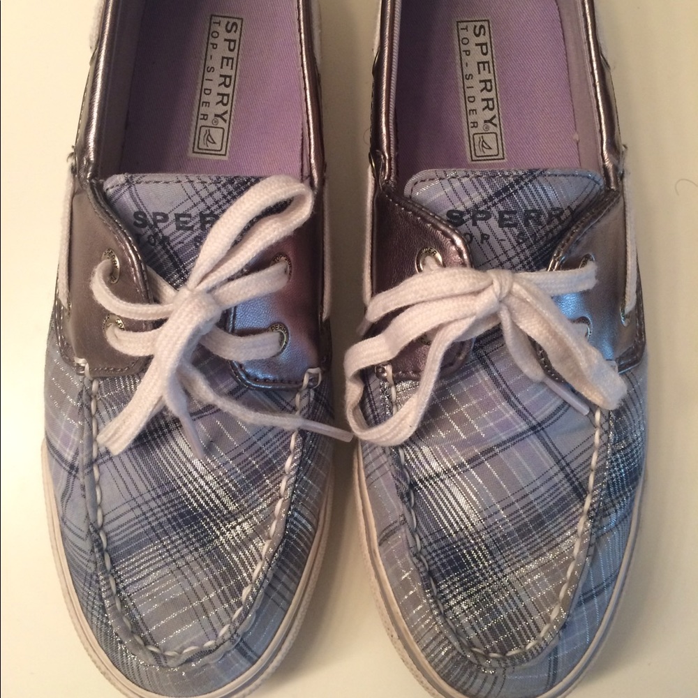 Purple plaid sperrys shoes