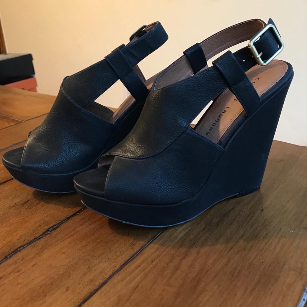 Black peep toe high wedge