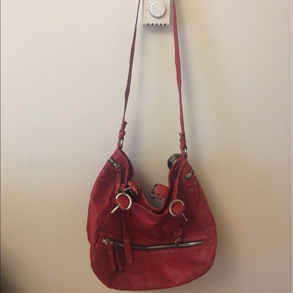 VR leather hand bag antique red