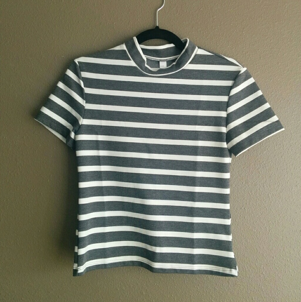 American Apparel gray and white mock neck shirt L