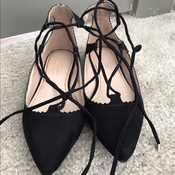 Topshop Shoes - TOPSHOP BLACK SUEDE TIE UP FLATS - size 36