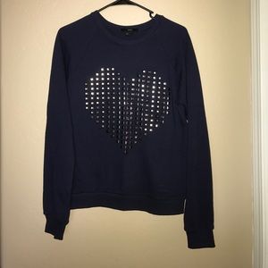 Forever 21 Dark Blue Sequin Heart Sweatshirt