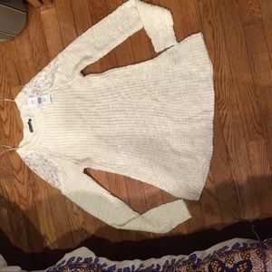 White, lace shoulder sweater