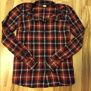 J Crew perfect shirt in red and navy plaid.