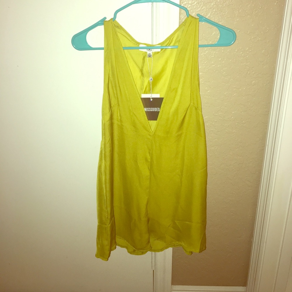 Chartreuse silky sleeveless vneck plunge play suit