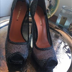 Via Spiga Orla Glitter Mesh Peeptoe Heel