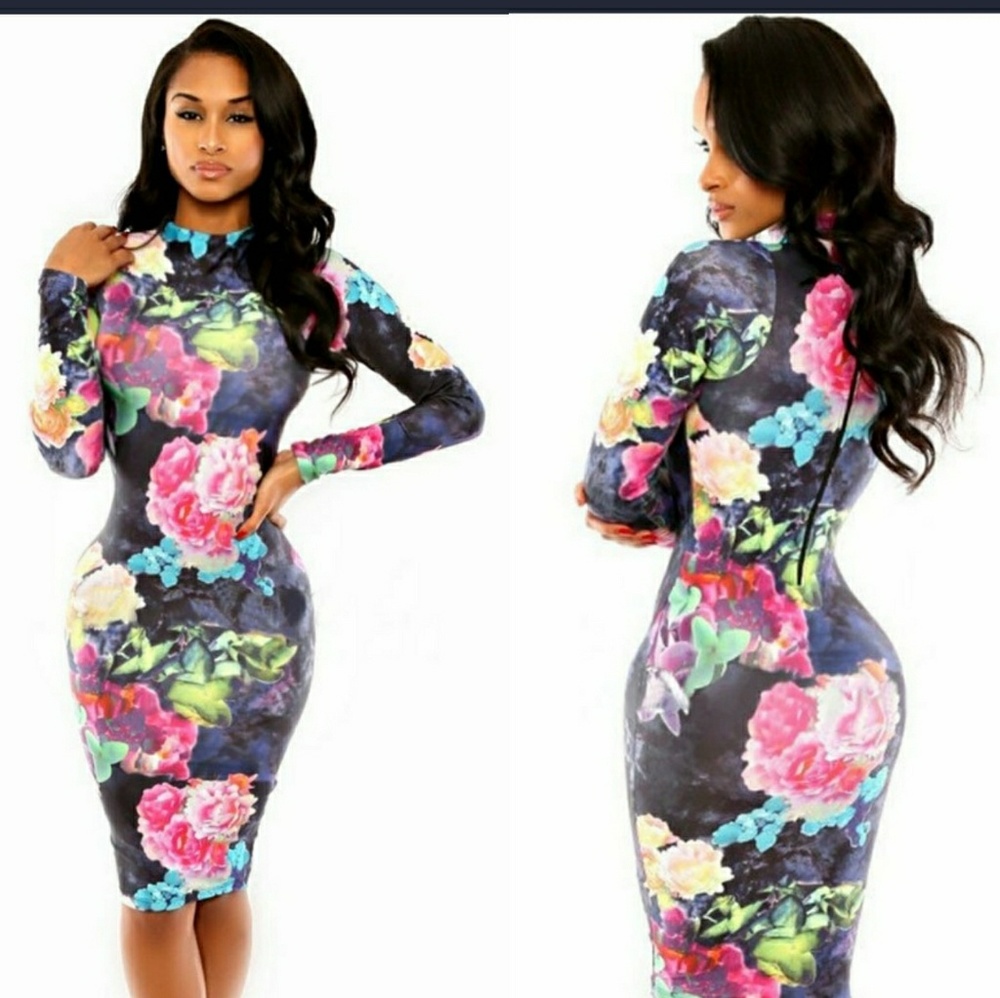 Floral Long Sleeve Midi Dress