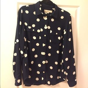 LOFT Navy and white polka dot blouse