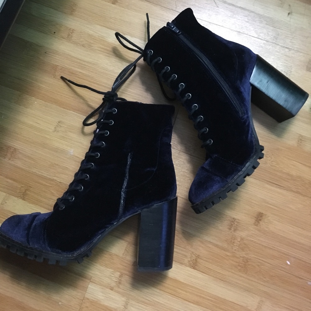 Blue Velvet Lace Up Report Boots