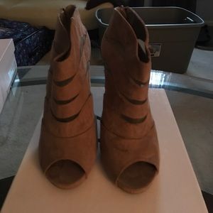Brown suede open toe bootie