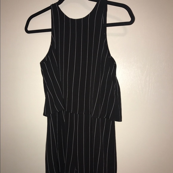Black & white striped slightly open back romper - Picture 1 of 3
