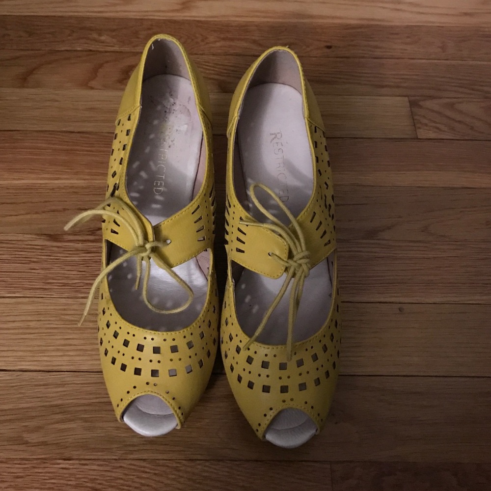 Mustard Peep Toe Cut Out Wedges