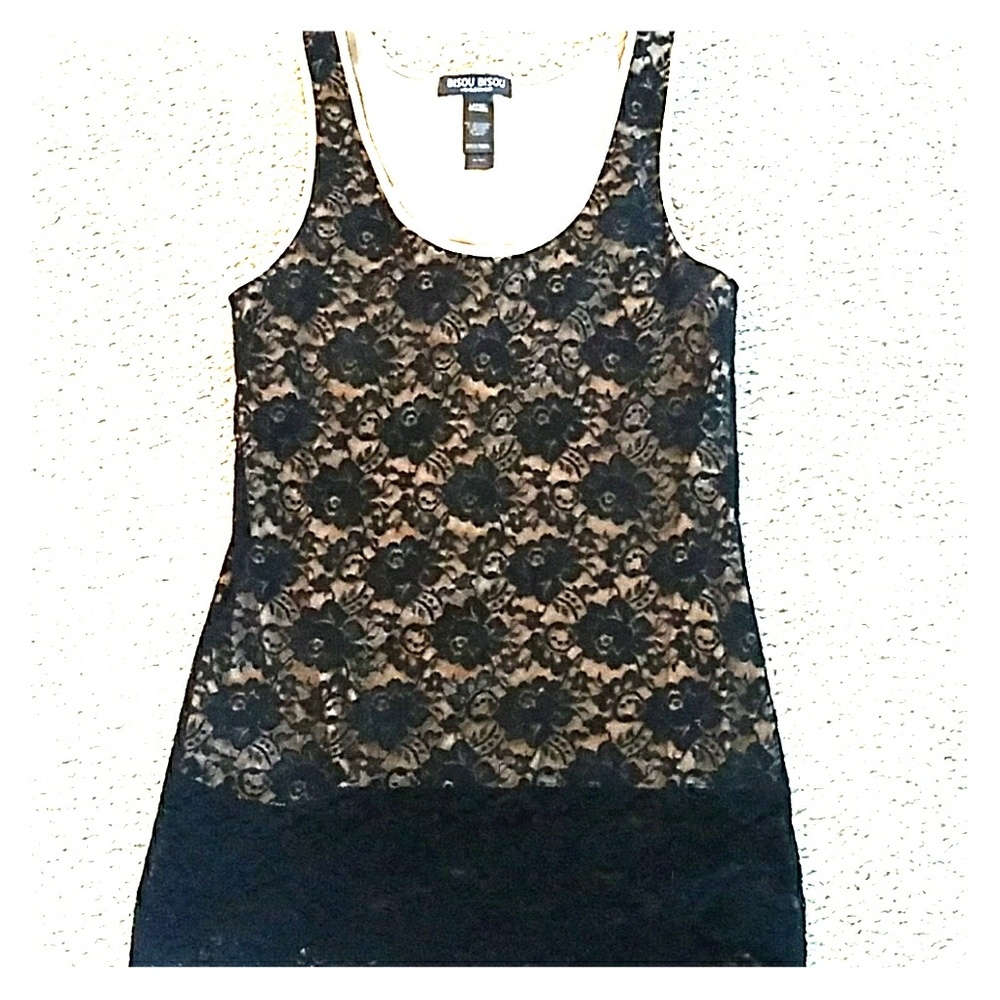 Bisou Bisou black lace overlay tank