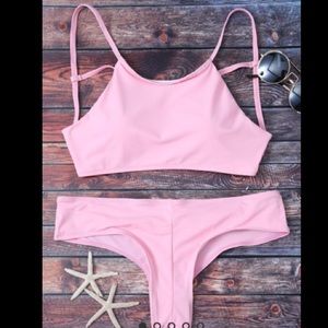 Pink Criss Cross Padded Bathing Suit