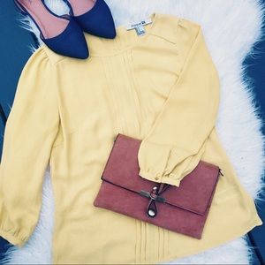Forever 21 Yellow Button Back Pintucked Blouse