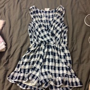 Navy and White Gingham Romper