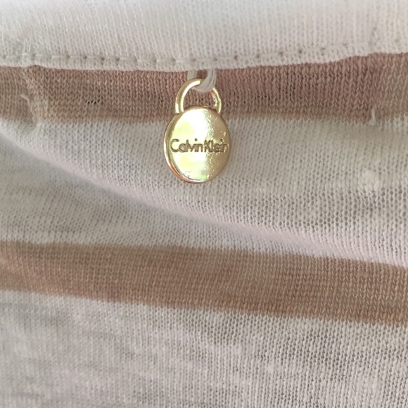 NEW CALVIN KLEIN white tan stripe shirt top blouse - Picture 2 of 6