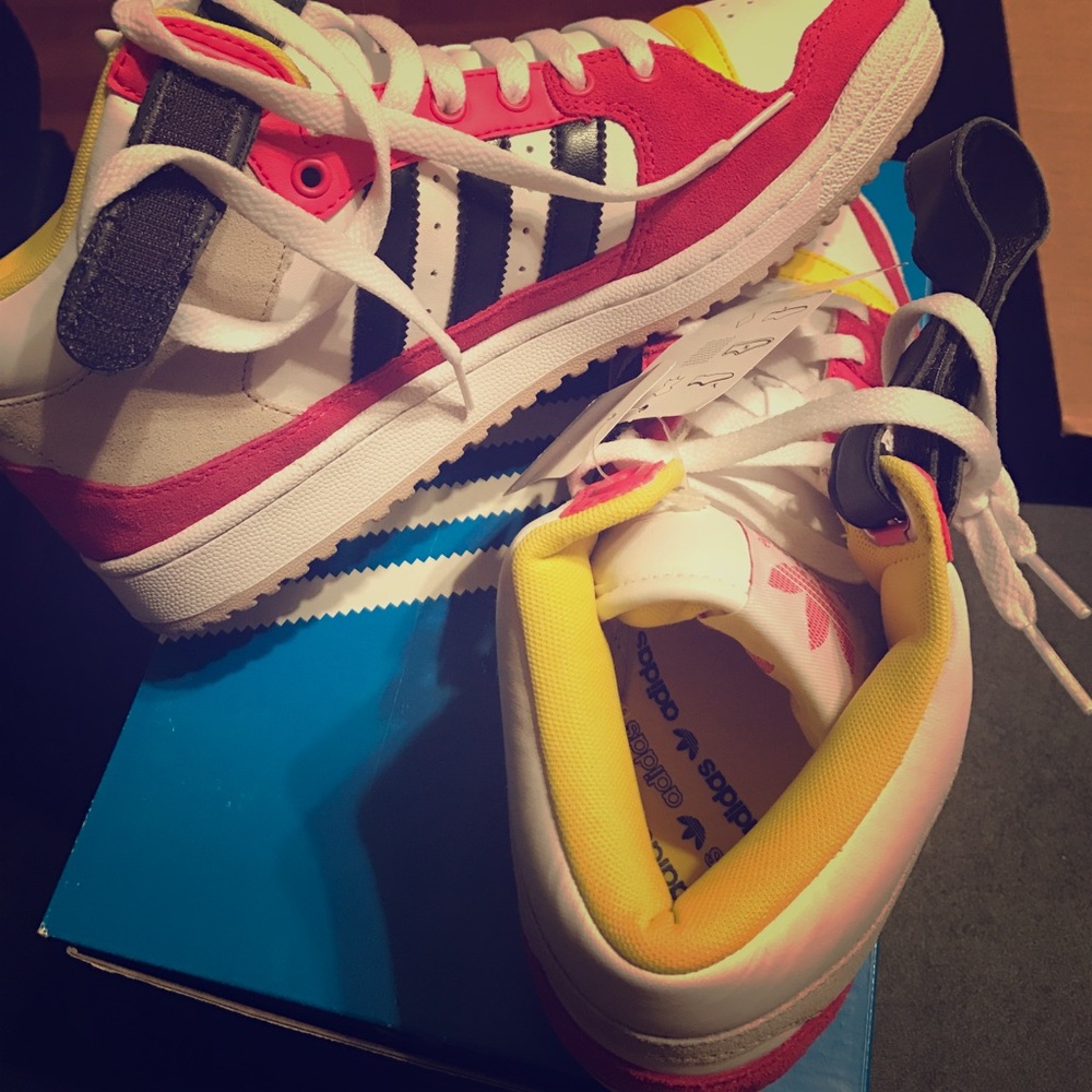 Adidas pink, yellow, white, black and gray