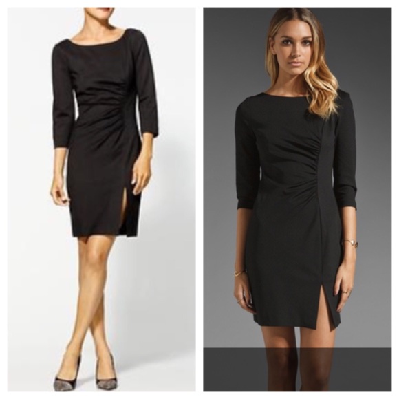 Trina Turk Dresses & Skirts - Trina Turk ruched black dress with front slit