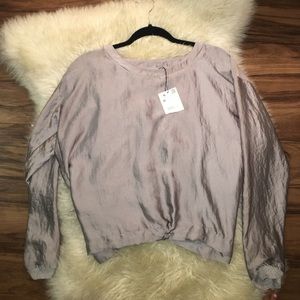 Long sleeve metallic blouse