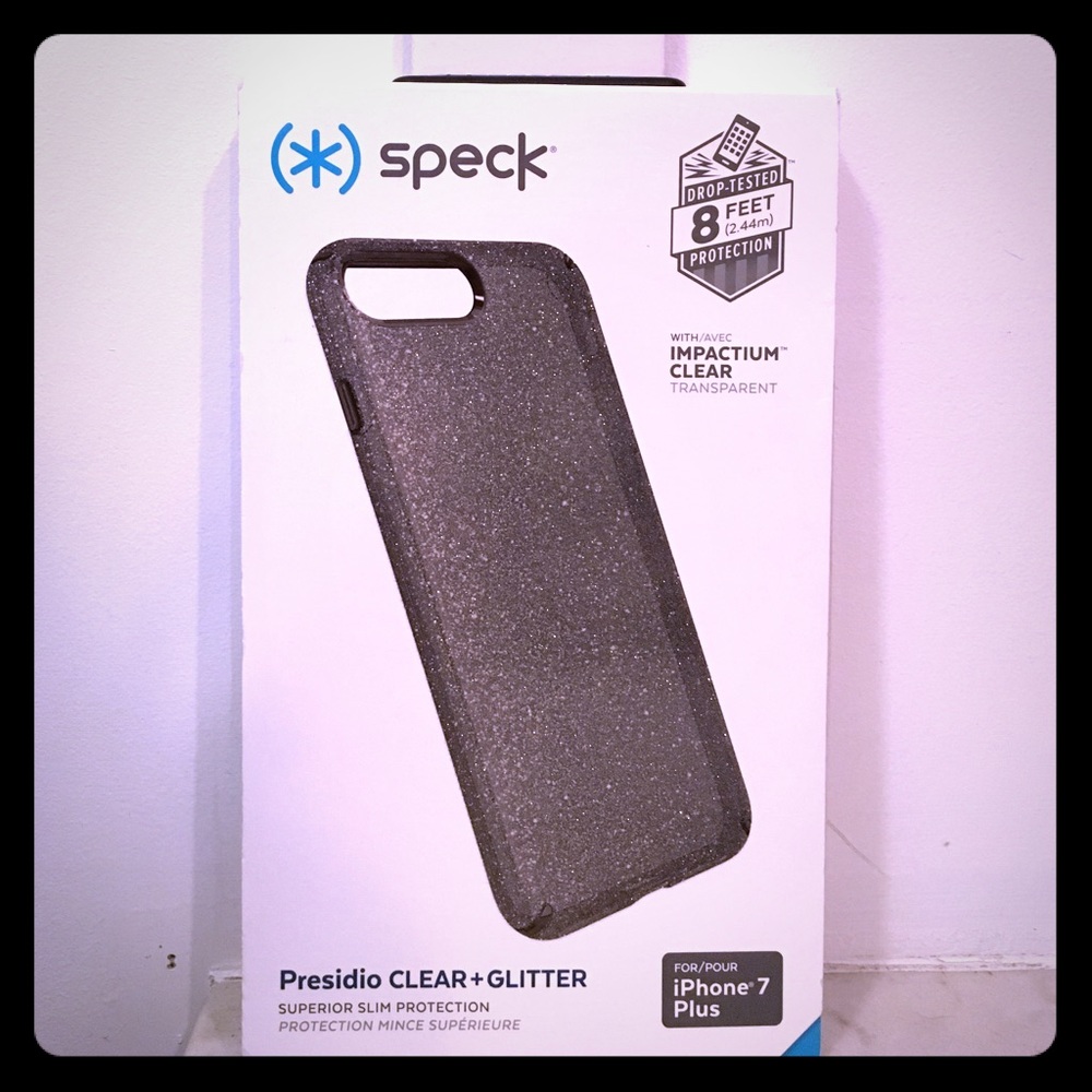 Speck iPhone 7Plus slim clear + glitter case
