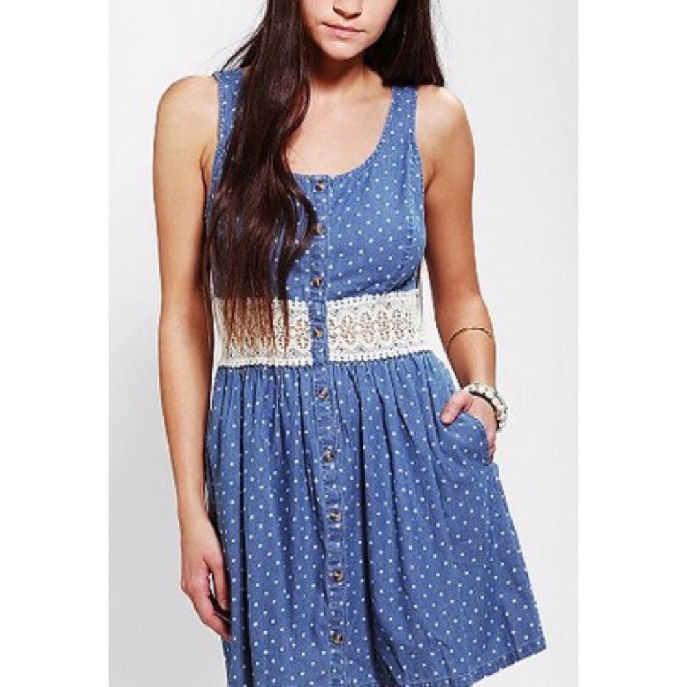 Blue Pins & Needles Crochet Waist Chambray Dress