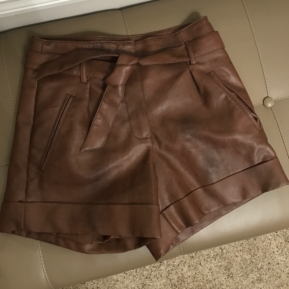 Arden B tan leather shorts