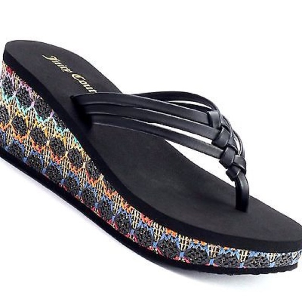 Juicy Couture Rainbow Straw Wedge Sandals NWT - Picture 2 of 4