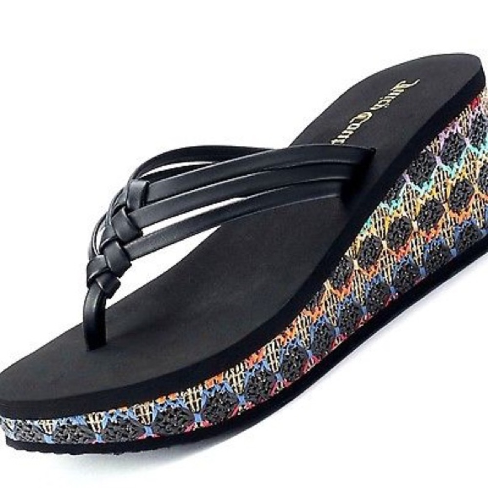 Juicy Couture Rainbow Straw Wedge Sandals NWT - Picture 3 of 4