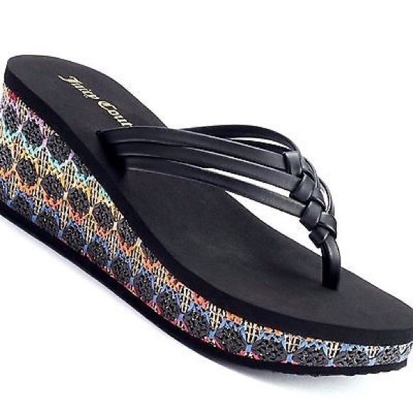 Juicy Couture Rainbow Straw Wedge Sandals NWT - Picture 2 of 4