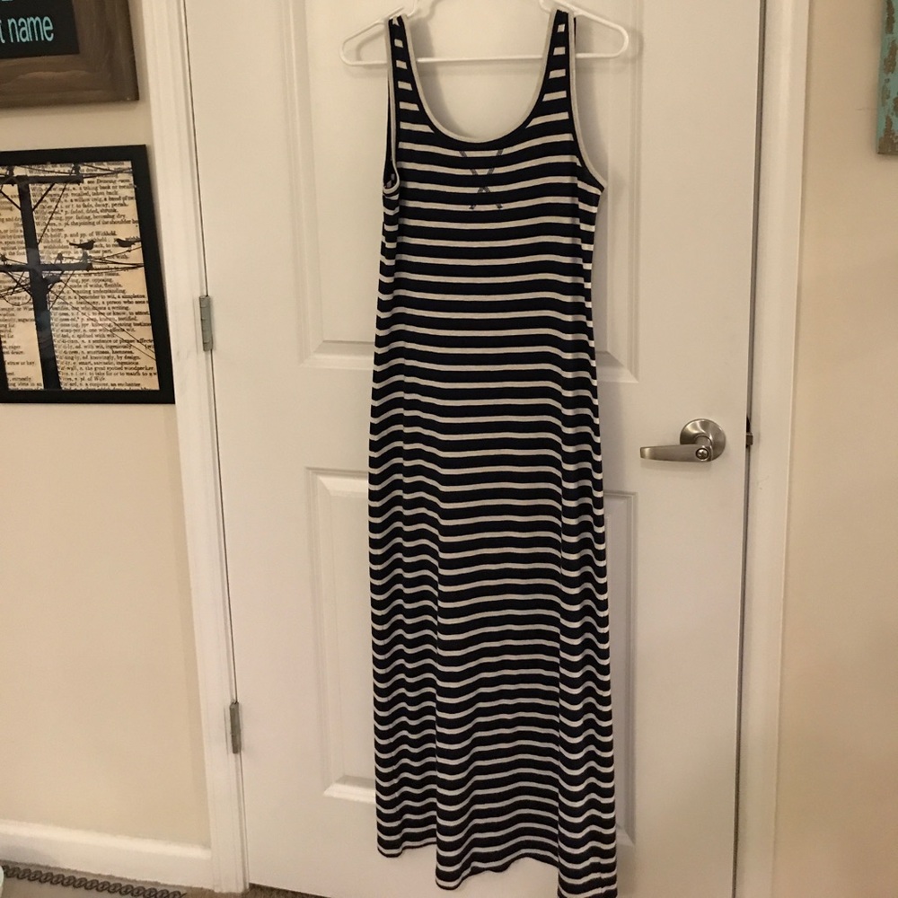 Navy Blue/White Striped Maxi Dress