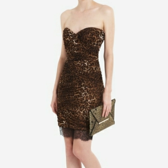 SALE💗BCBGMAXAZRIA Smokin Ruched Leopard Dress - Picture 4 of 6