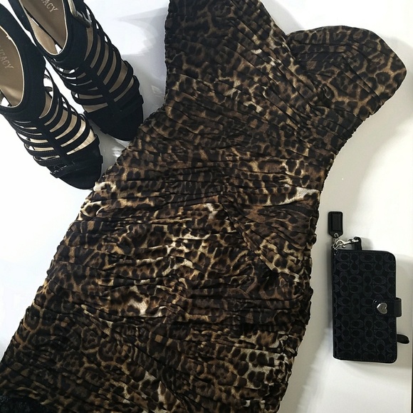 SALE💗BCBGMAXAZRIA Smokin Ruched Leopard Dress - Picture 5 of 6