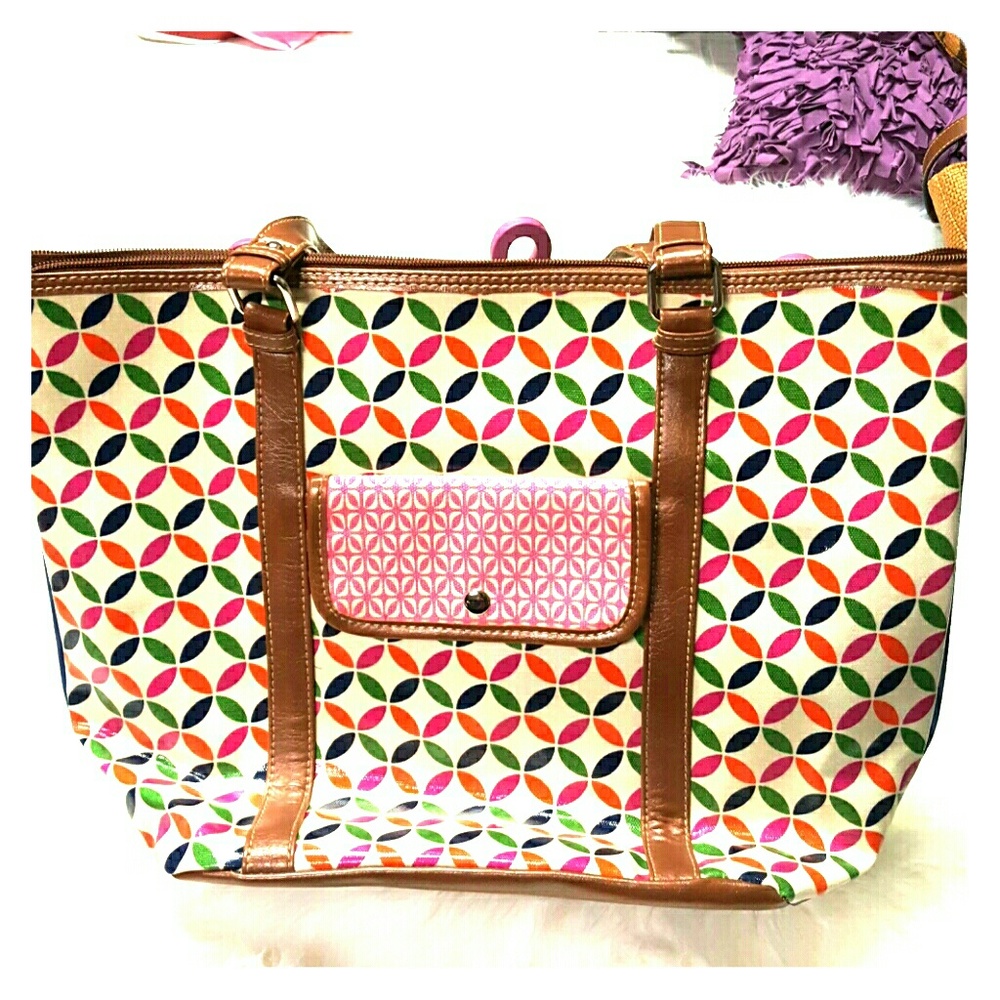 Large coated canvas geometric tote