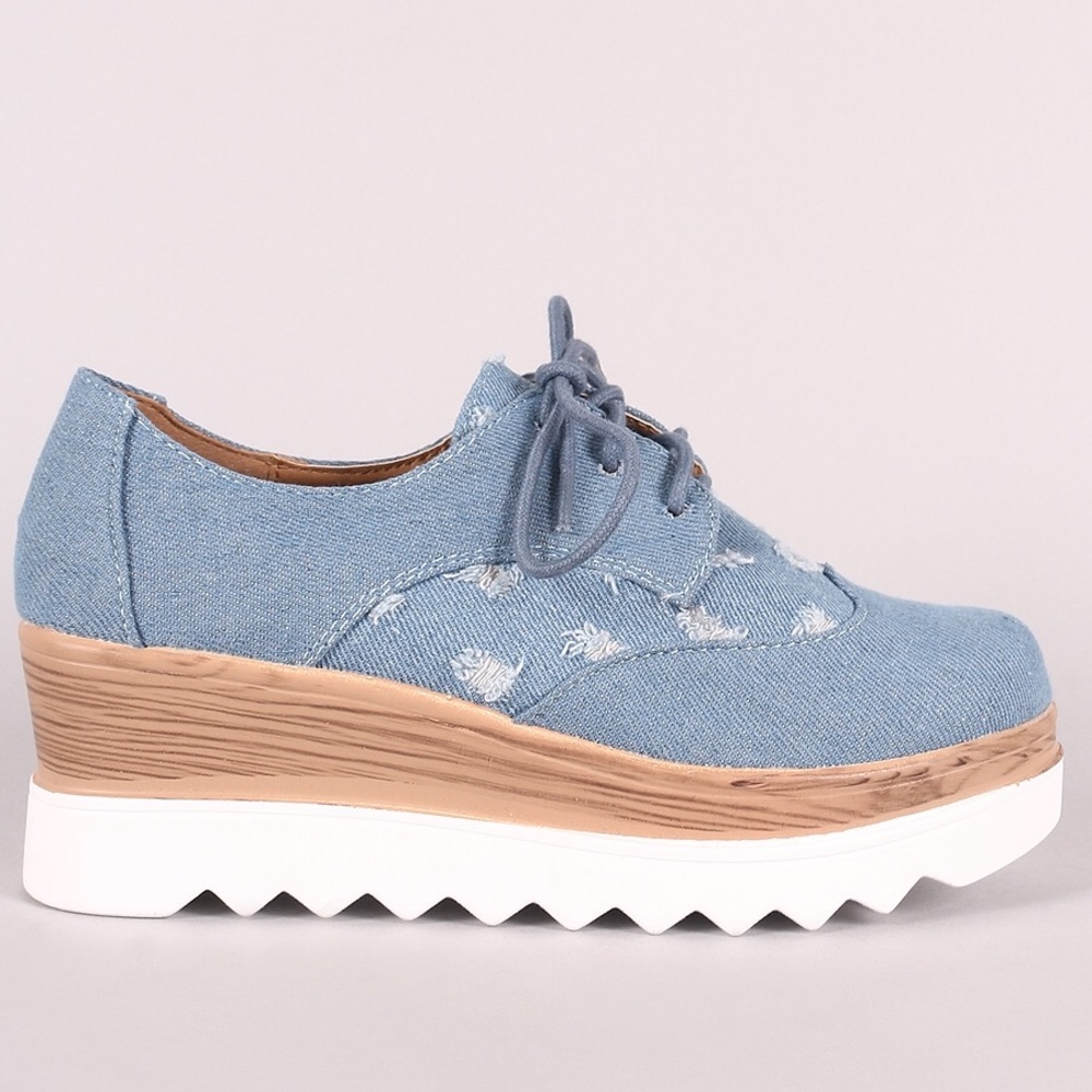 🚨Last Pair🆕 Denim Ripped Platform Creepers - Picture 2 of 6