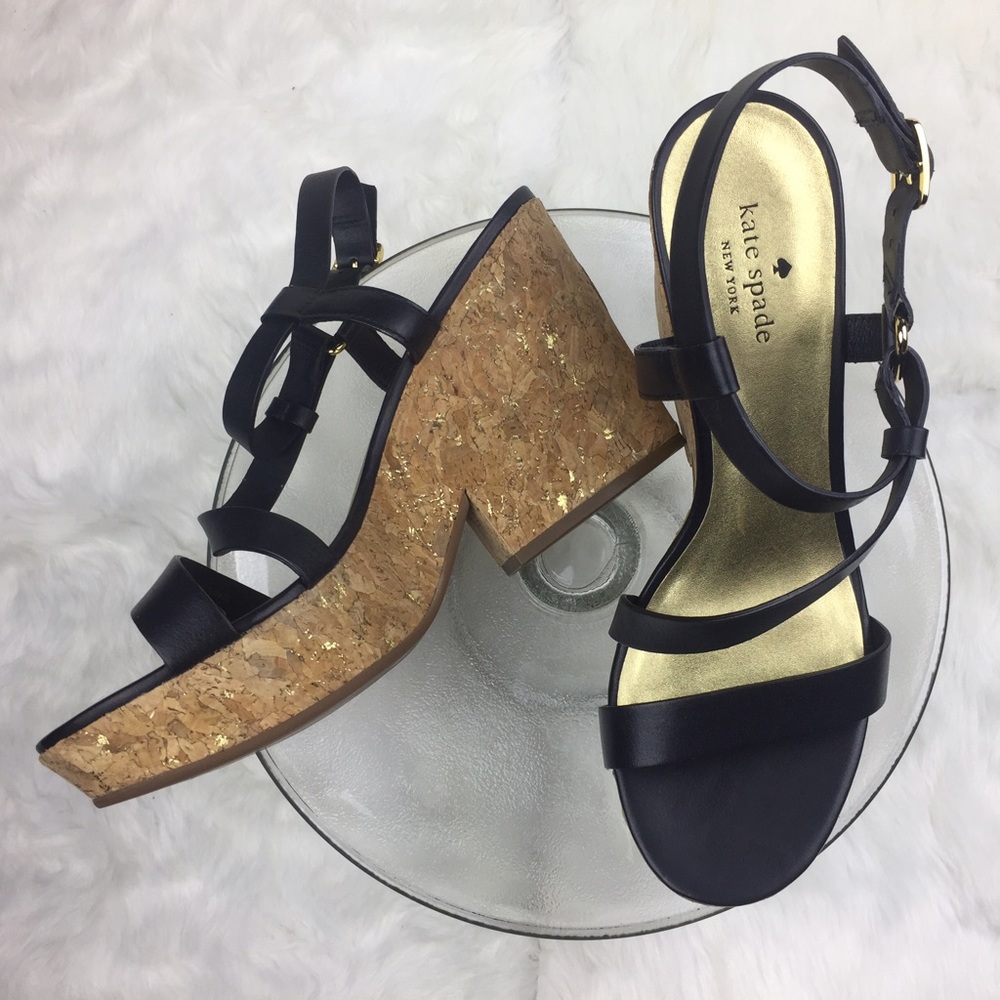 Kate Spade Black Leather Wedges Size 10
