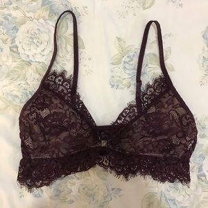 maroon bralette with eyelash trim