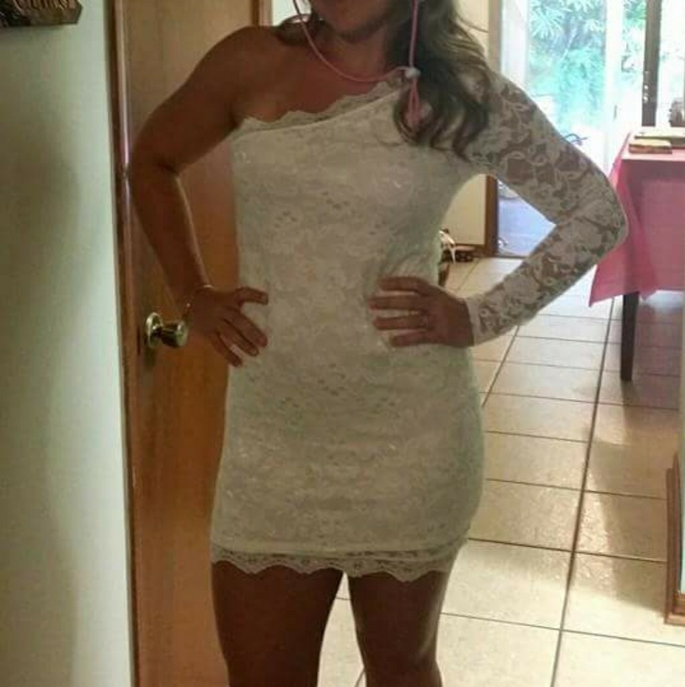 Charlotte Russe white cream ivory lace dress,large