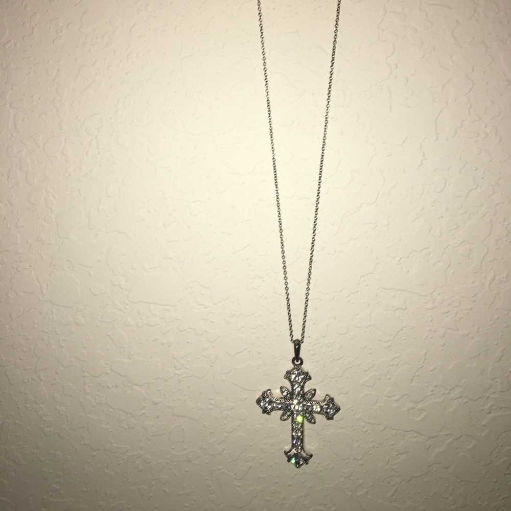 Silver crystal cross necklace