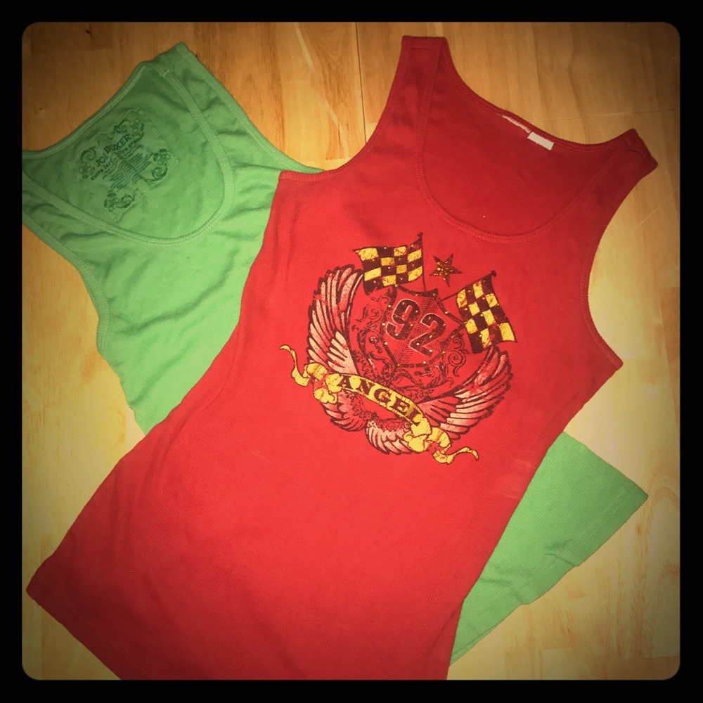 Tank top duo distressed logo & basic green tank
