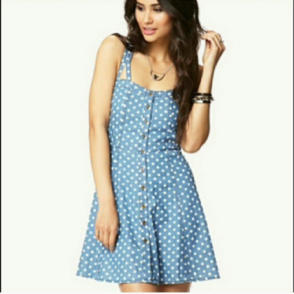 Forever 21 Denim Polk Dot Dress