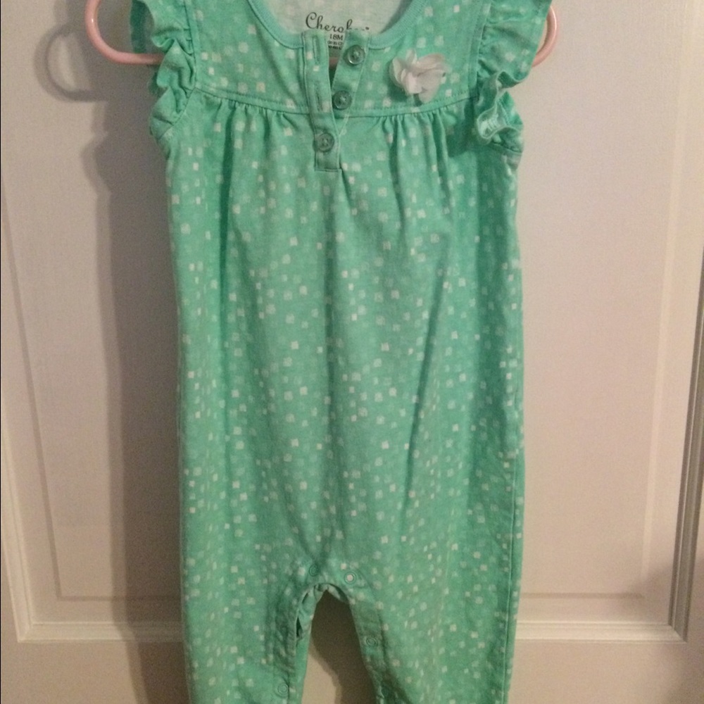 Adorable romper for baby girl in mint green