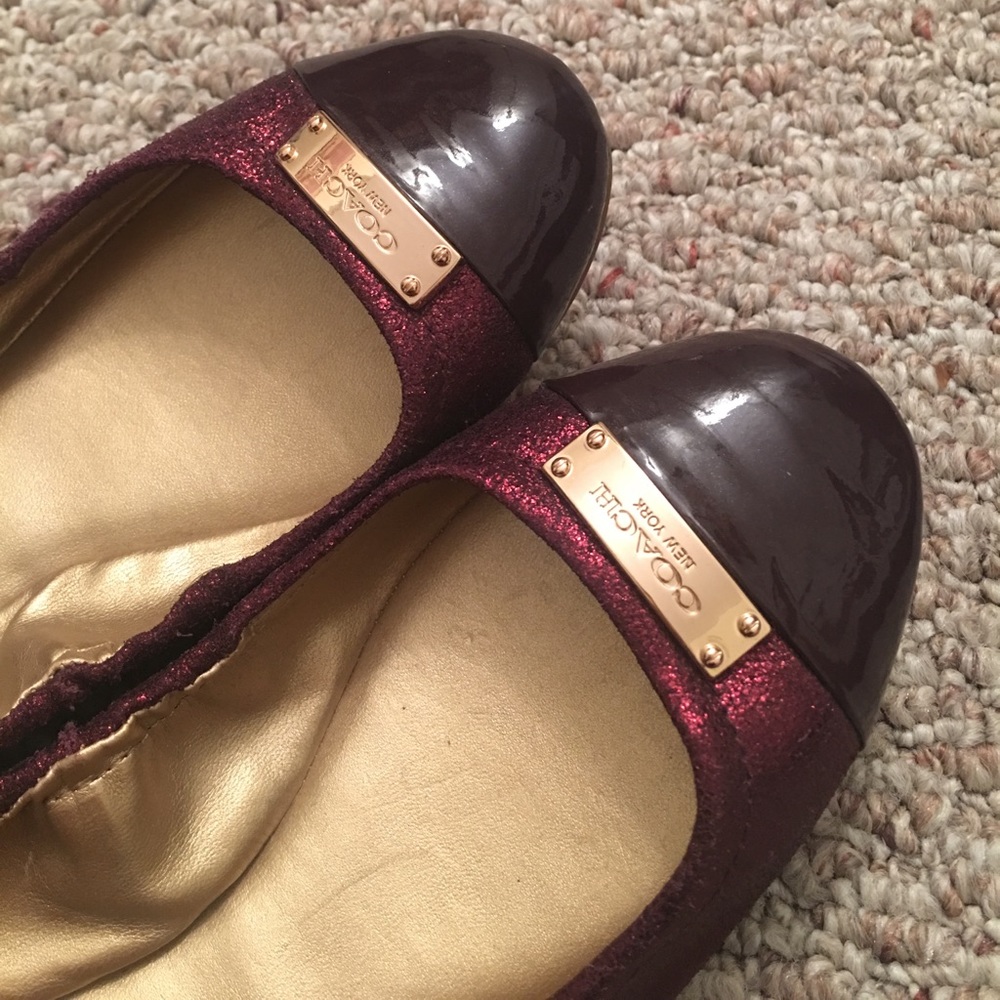 Burgundy Sparkle Coach Flats