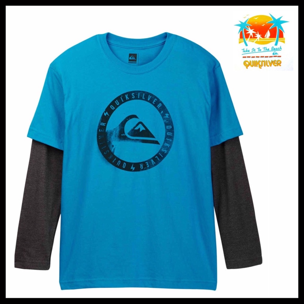 QUICKSILVER BOY’S LONG SLEEVES TEE HAWAII SURFER VACATION BLUE KNIT TOP T-SHIRT