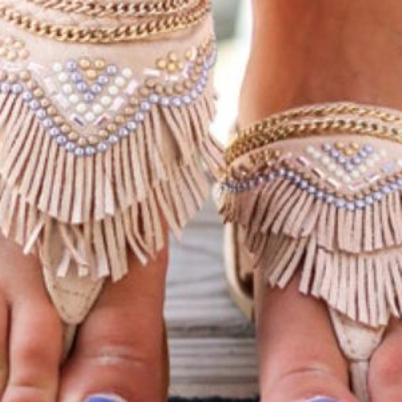 Gladiator Fringe Studded Aztec Sandals - Picture 4 of 4