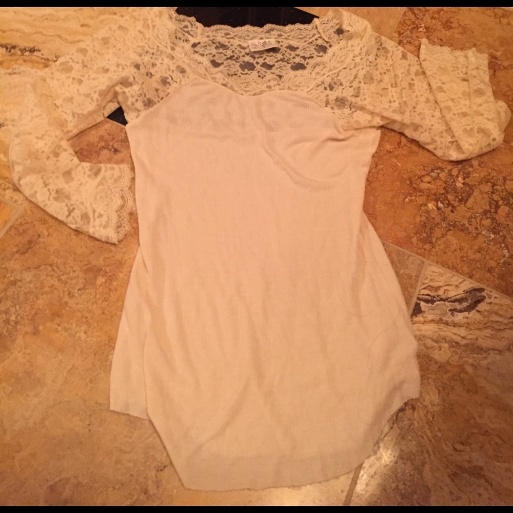 Free People lace Top supersoft T w/unfinished edge