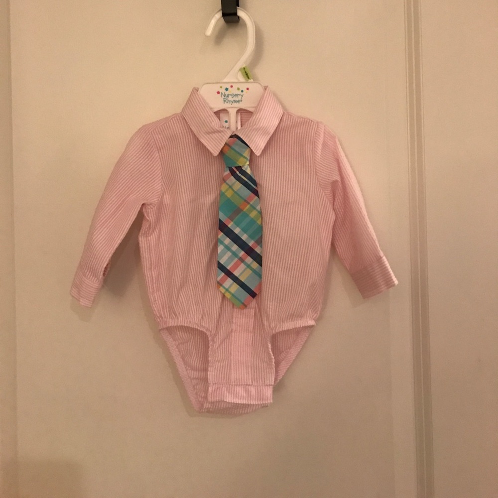 Baby Onesie. Pink with multicolor tie.
